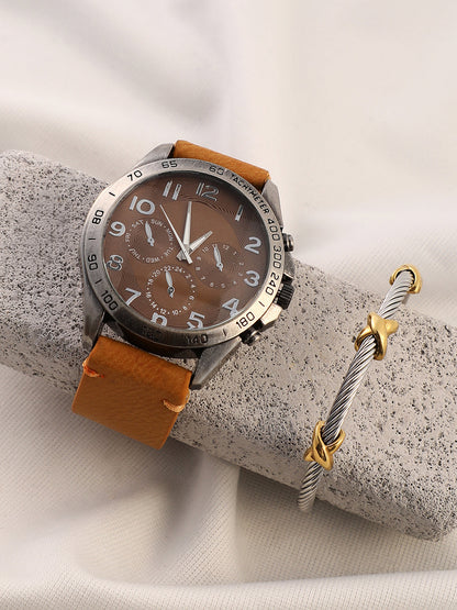 The Peregron Round Watch With Cuff Bracelet Combo