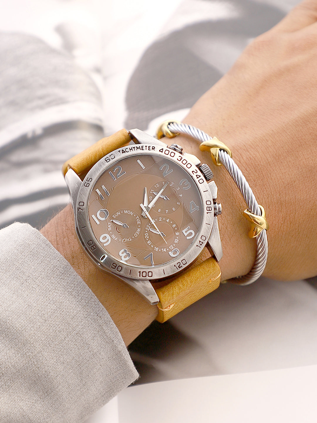 The Peregron Round Watch With Cuff Bracelet Combo