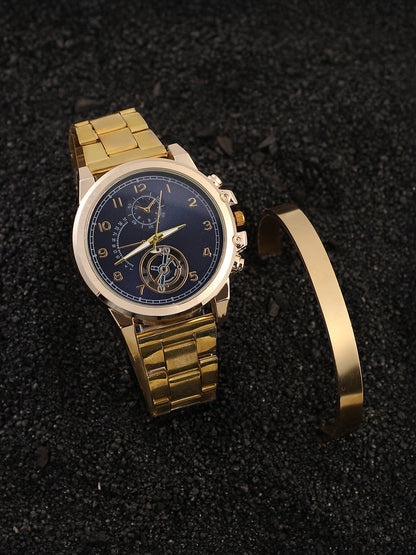 The Navos Chain Round Watch With Cuff Bracelet Combo