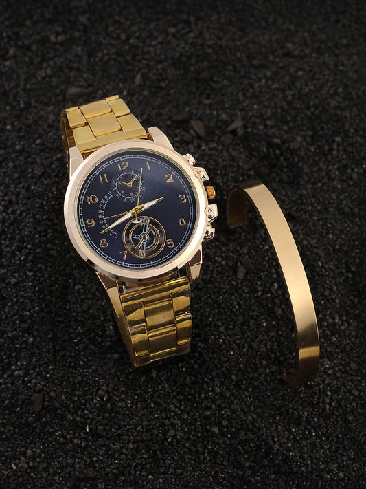 The Navos Chain Round Watch With Cuff Bracelet Combo