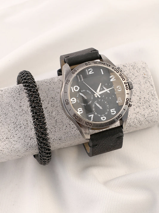 The Peregron Round Watch With Cuff Bracelet Combo