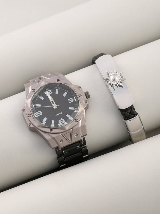 The Torque Driftor Round Watch With Leather Bracelet Combo