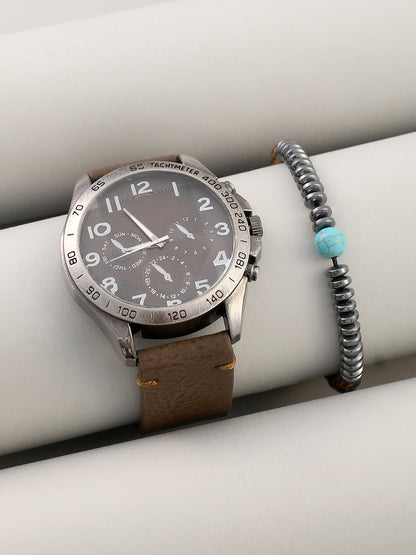 The Peregron Round Watch With Beaded Bracelet Combo