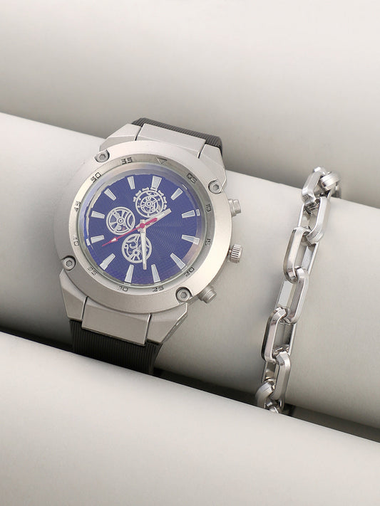 The Odyssé Four-Dial Round Watch With Link Bracelet Combo