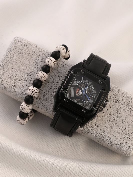The Nocturne Square Watch With Beaded Bracelet Combo