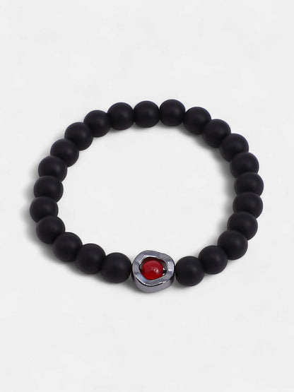 The Formula Leather Round Watch With Beaded Bracelet Combo