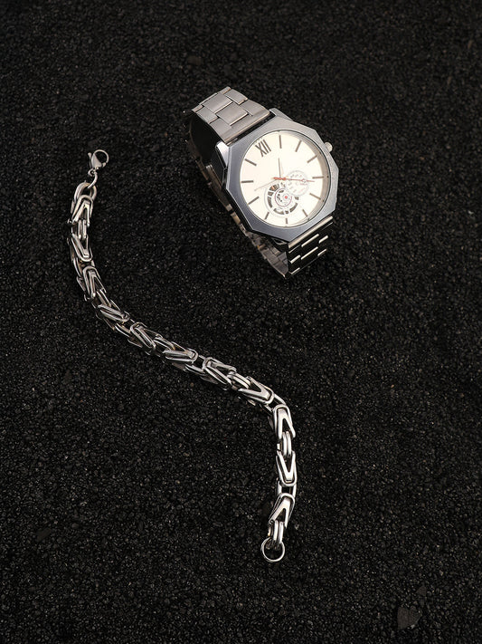 The Formula Chain Round Watch With Chain Bracelet Combo