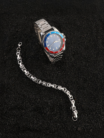 The Ribbed Round Watch With Chain Bracelet Combo