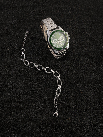 The Ribbed Four-Dial Round Watch With Link Bracelet Combo