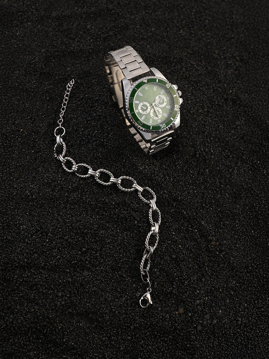 The Ribbed Four-Dial Round Watch With Link Bracelet Combo