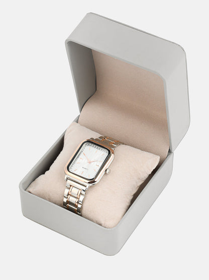 The Noir Rectangular Watch - Metallic Silver