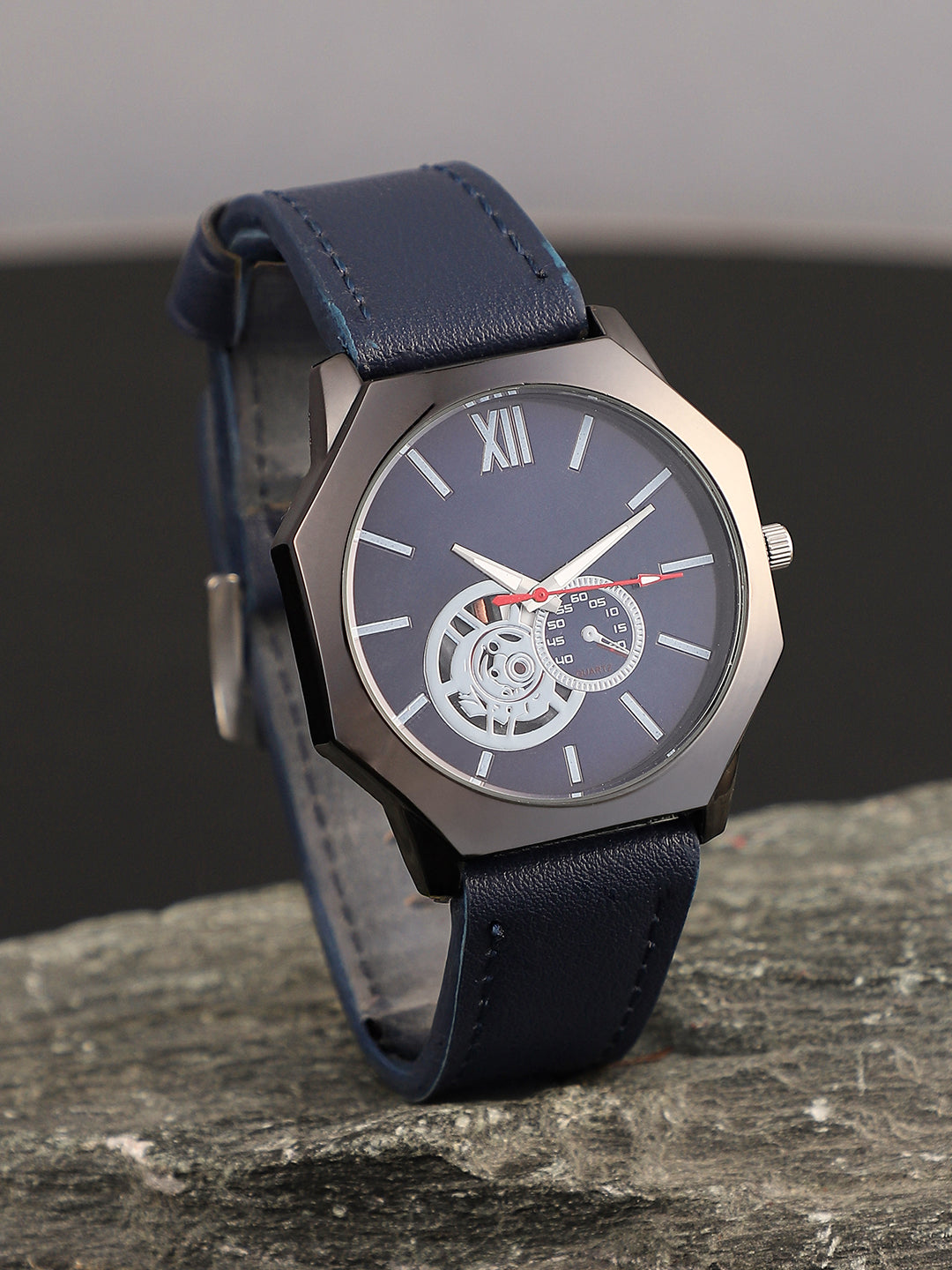 The Formula Leather Round Watch - Indigo Blue