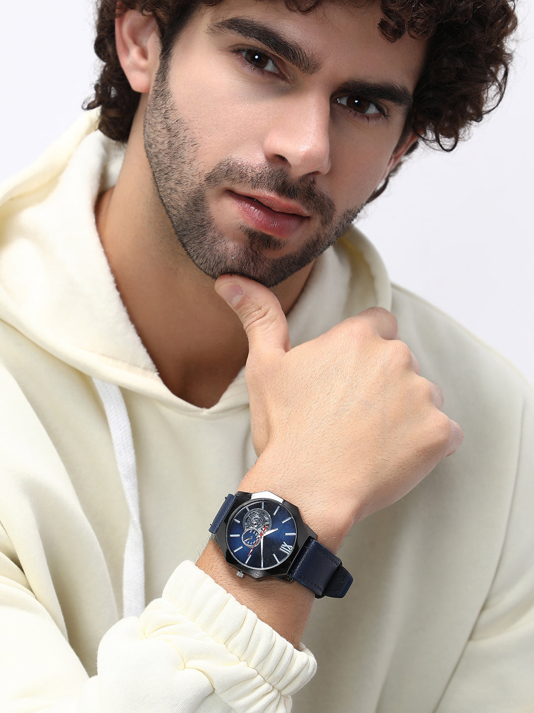 The Formula Leather Round Watch - Indigo Blue
