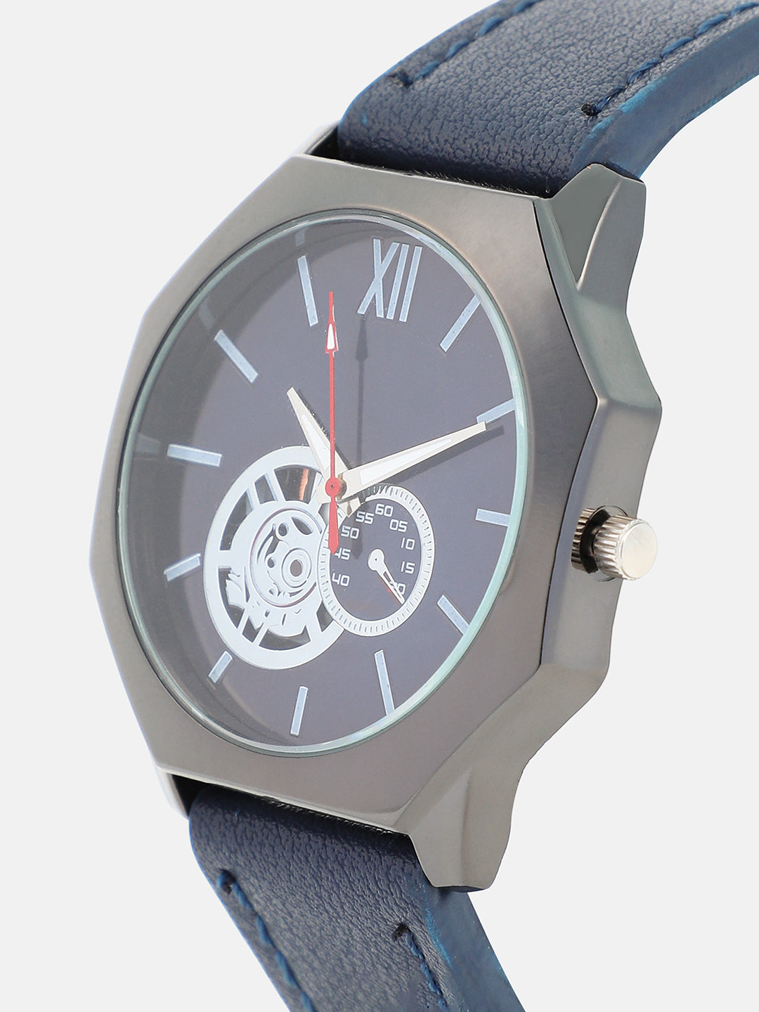 The Formula Leather Round Watch - Indigo Blue