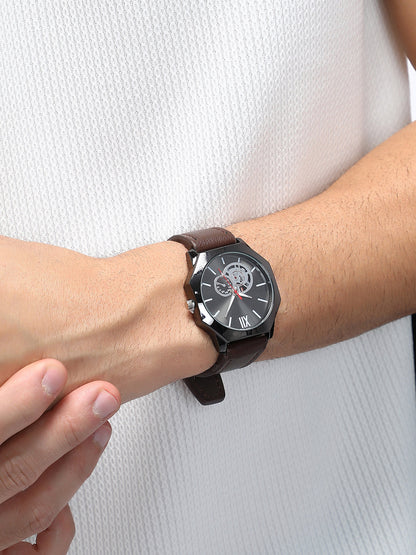 The Formula Leather Round Watch - Chocolate Brown