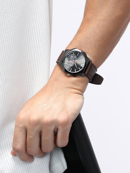 The Formula Leather Round Watch - Chocolate Brown