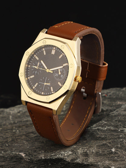 The Torque Compass Round Watch - Chocolate Brown