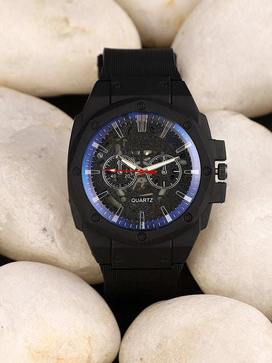 The Horizen Three-Dial Round Watch - Onyx Black