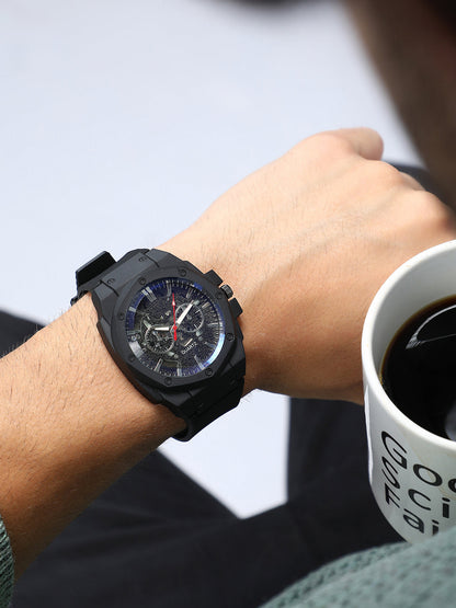 The Horizen Three-Dial Round Watch - Onyx Black