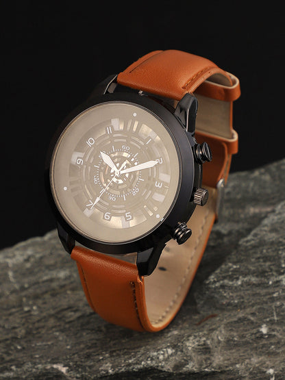 The Aventra Round Watch - Tan Brown
