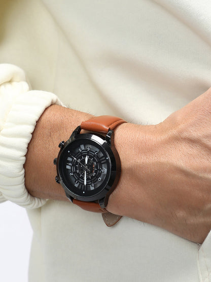 The Aventra Round Watch - Tan Brown