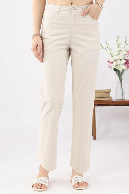 Beige Cotton Twill Lycra Pant