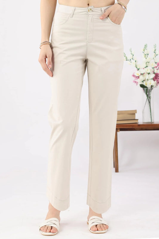 Beige Cotton Twill Lycra Pant