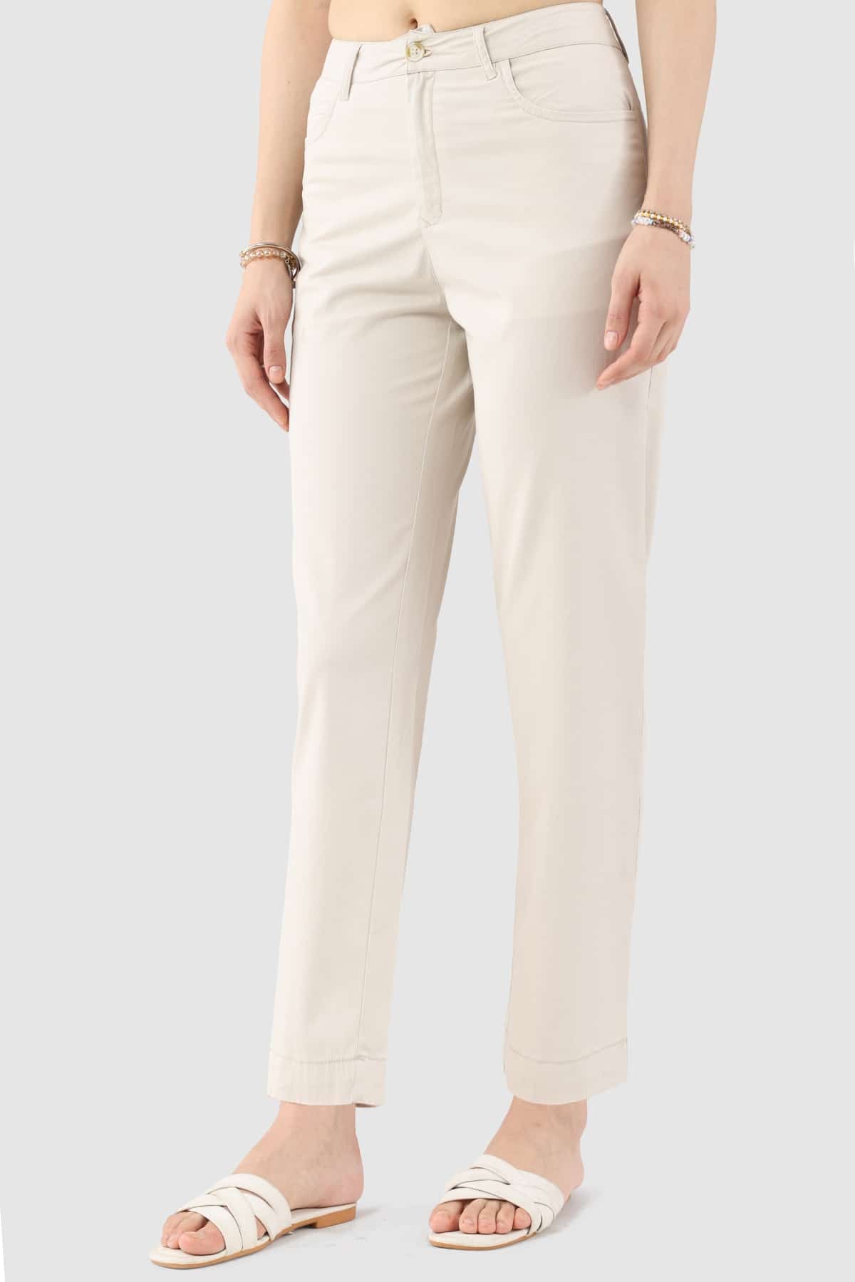 Beige Cotton Twill Lycra Pant