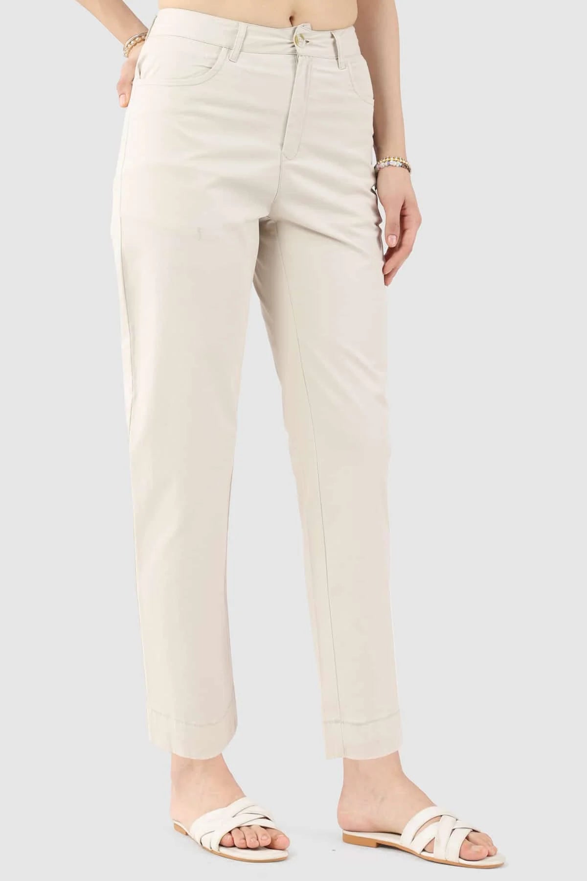 Beige Cotton Twill Lycra Pant