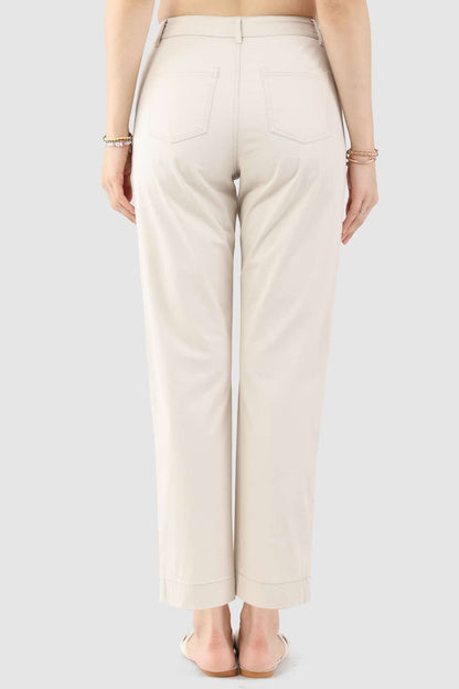Beige Cotton Twill Lycra Pant