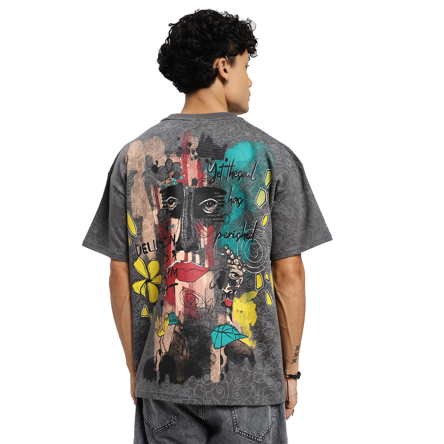 Soul Art Printed Grey T-Shirt