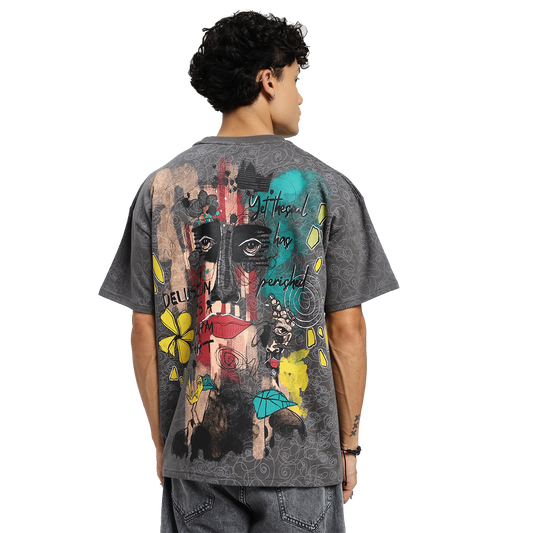 Soul Art Printed Grey T-Shirt