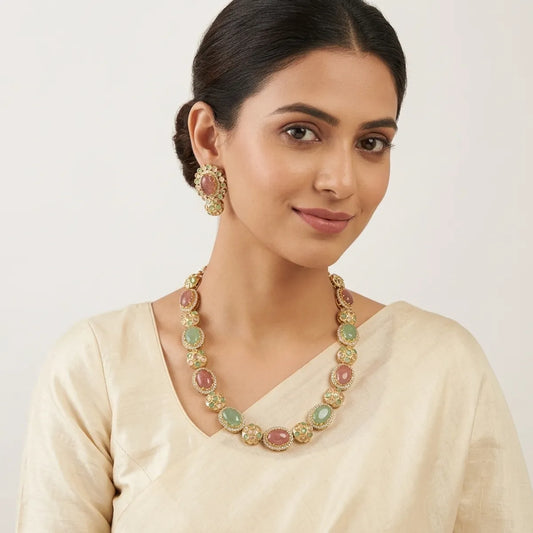 Multicolor Stone Necklace And Earrings Set For Women