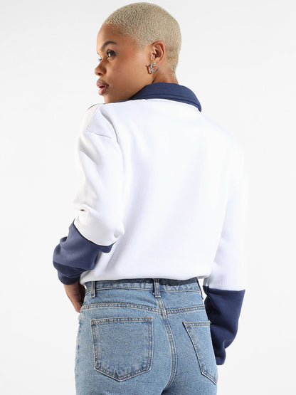 Cotton Indigo Blue Colour-Blocked Regular Fit Sweatshirt For Casual Wear