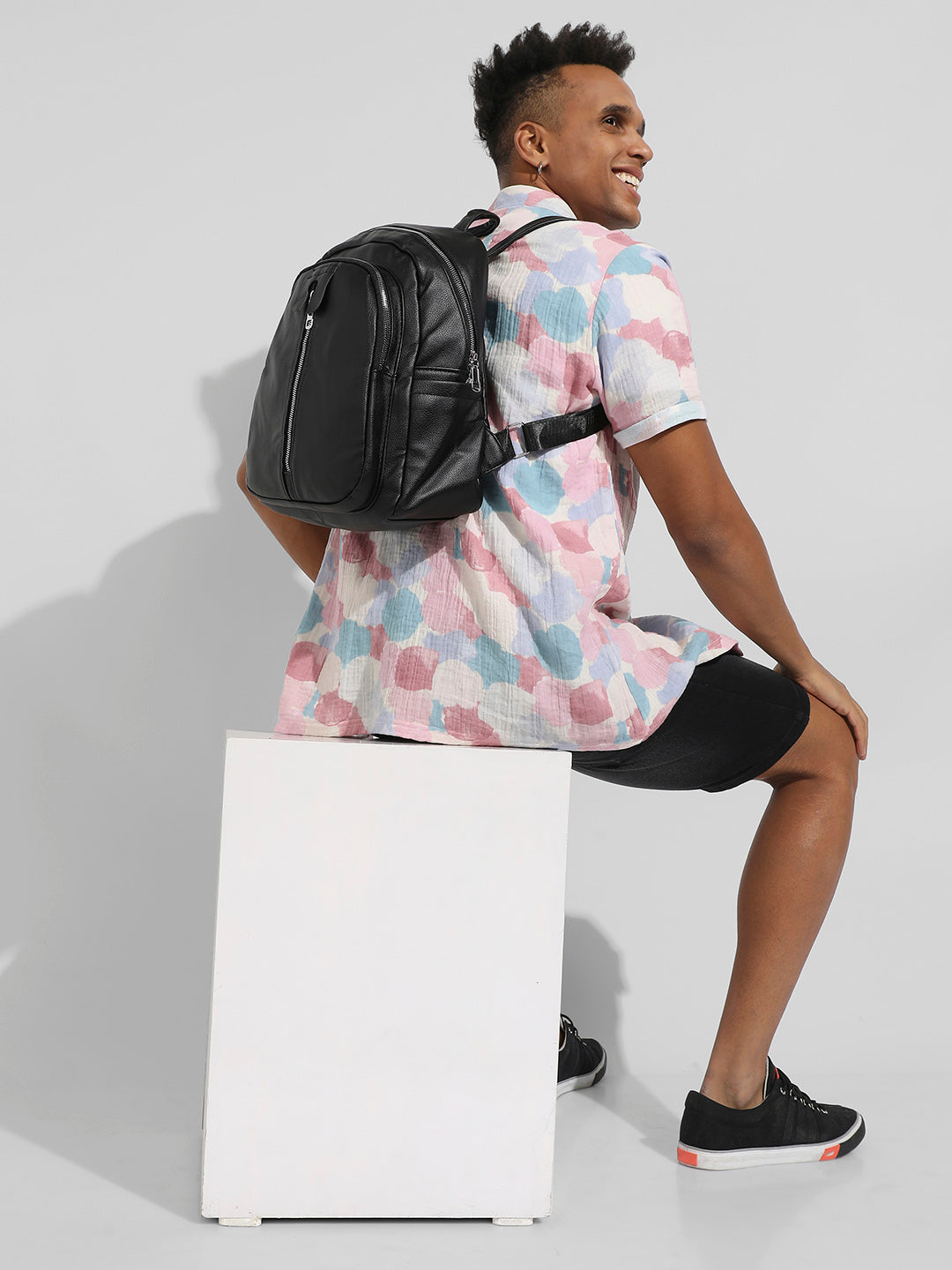 The Zip-Front Curve Mini Backpack - Midnight Black