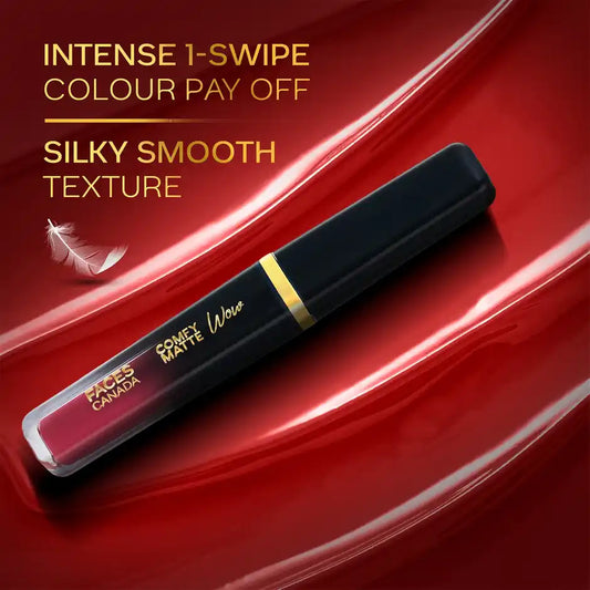 Faces Canada Comfy Matte Wow Liquid Lipstick Highly Pigmented - Ruby Rouge 03 3.8 gm