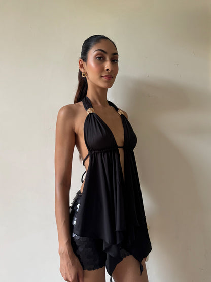 Black Big Disc Mini Skirt