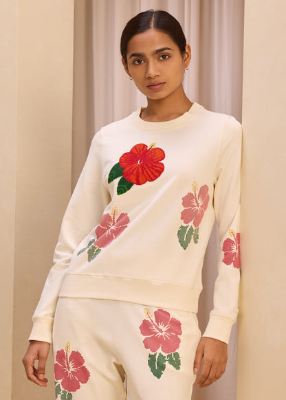 3D Hibiscus Embroidery iCotton Sweatshirt