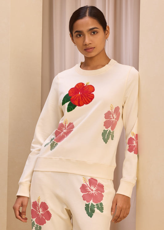 3D Hibiscus Embroidery iCotton Sweatshirt