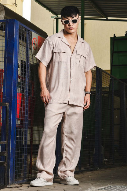 Powder Pink Solid Linen Blend Gurkha Trousers with Double Pleated Front