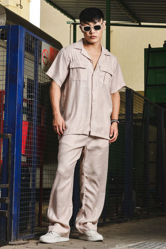 Powder Pink Solid Linen Blend Gurkha Trousers with Double Pleated Front