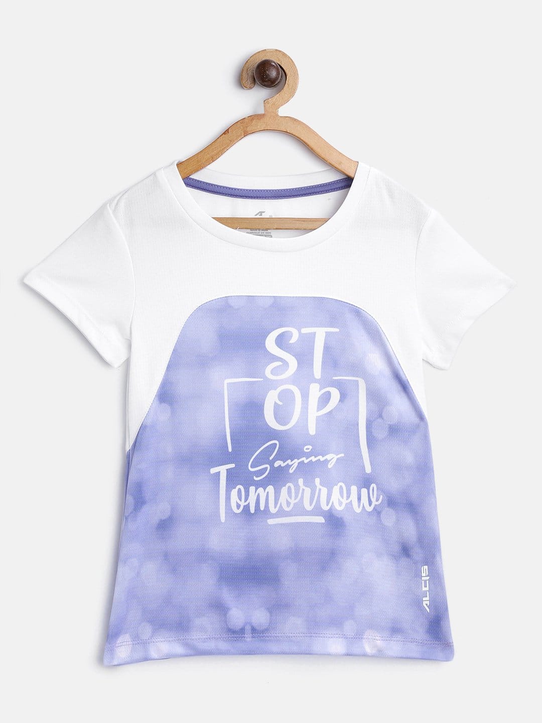 Alcis Girls Purple  White Printed Round Neck Running T-shirt