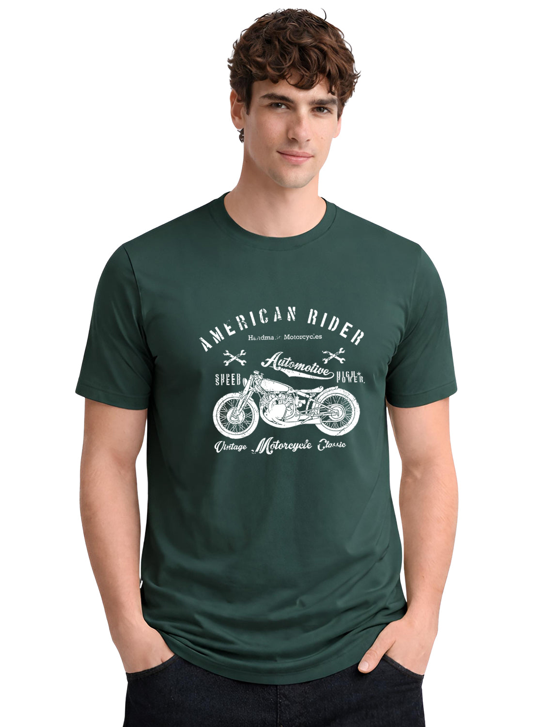Adro Mens American Rider Printed T-Shirt | 100% Cotton T shirt for Bikers | Stylish Casual Tee Summer Regular Fit Biker Tshirt Green