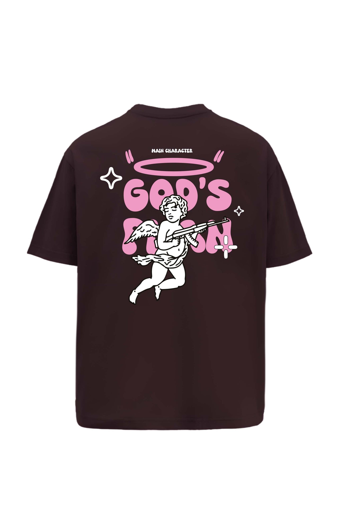 God's Plan Printed Oversized Brown T-Shirt Main Character