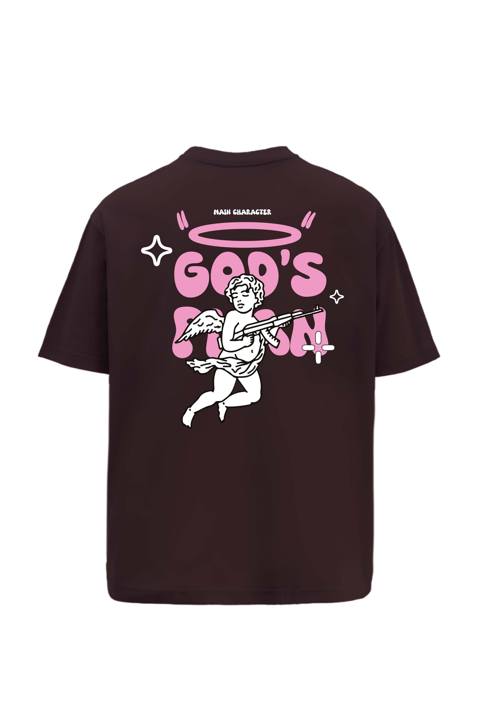 God's Plan Printed Oversized Brown T-Shirt Main Character