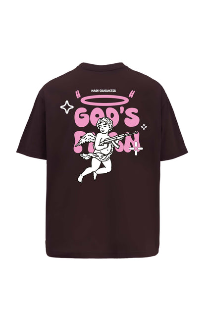 God's Plan Printed Oversized Brown T-Shirt Main Character