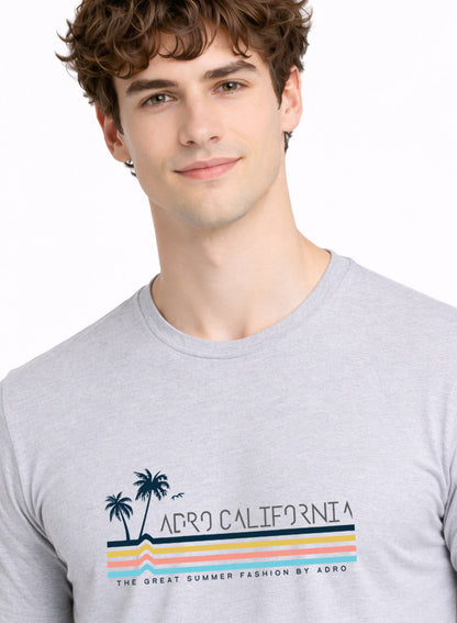 Adro Mens California Graphic T-Shirt | Retro Stripe Print Cotton Summer Tshirt | Stylish Beach T shirt | Comfortable Graphic Tee