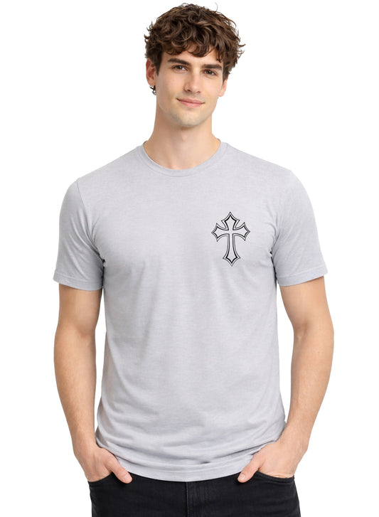 Adro Mens Cross Printed T-Shirt | Minimal Chest Graphic Cotton Casual Tshirt | Trendy Stylish Comfortable Regular Fit T shirt for Men Grey