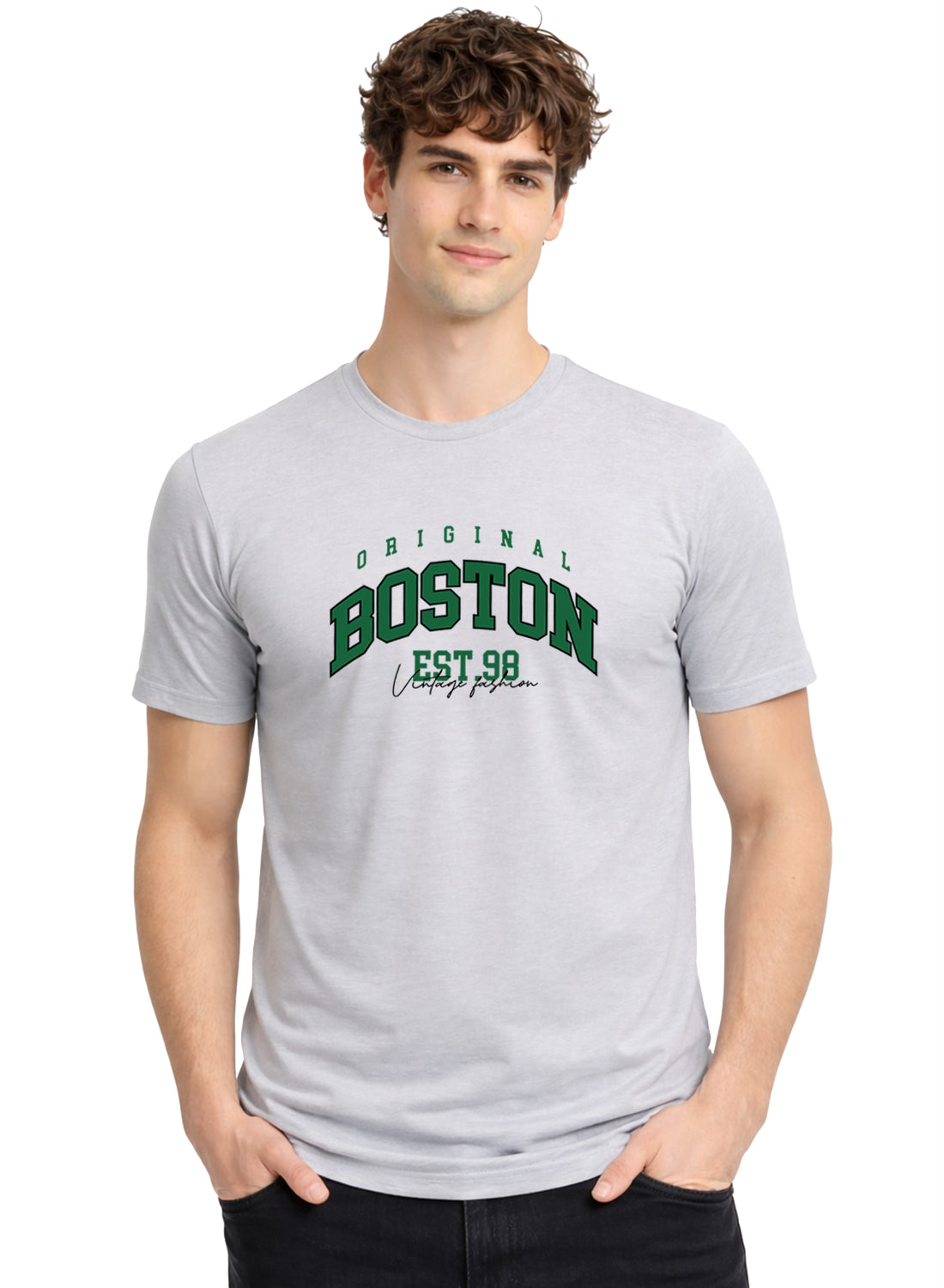 Adro Mens Boston City Printed Tshirt | Athletic Stylish Summer College Cotton T-shirt | Sporty Comfortable T shirts | Regular Fit Grey
