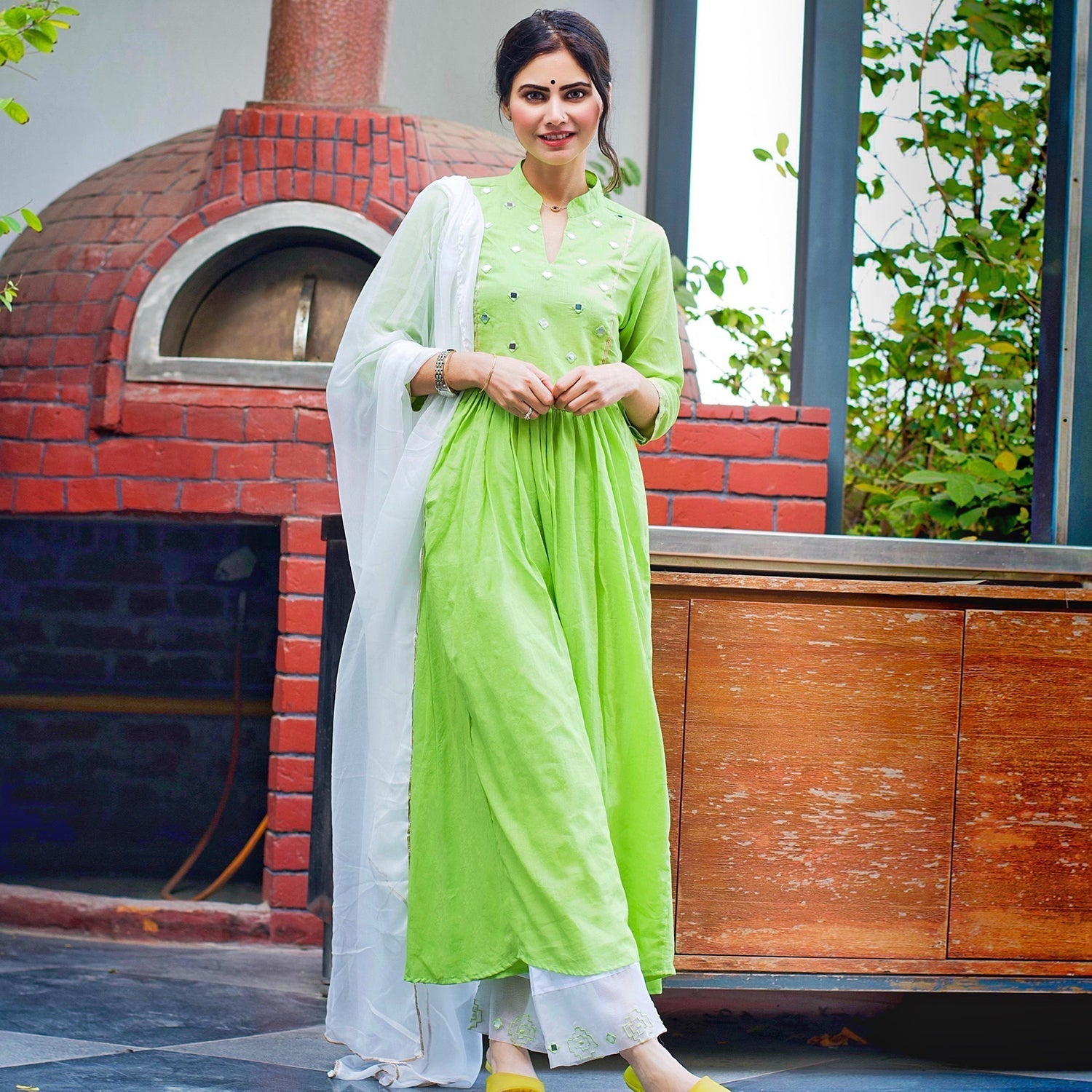 Indian Designer Green Sheesha Suit Set - Ambraee